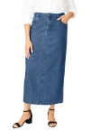 Jessica London Classic Cotton Denim Midi Skirt In Blue
