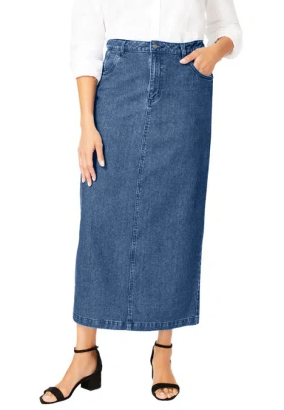 Jessica London Classic Cotton Denim Midi Skirt In Blue