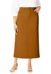 Jessica London Classic Cotton Denim Midi Skirt In Brown