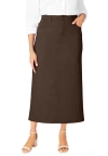 Jessica London Classic Cotton Denim Midi Skirt In Brown