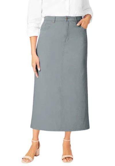 Jessica London Classic Cotton Denim Midi Skirt In Gray