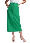 Jessica London Classic Cotton Denim Midi Skirt In Green