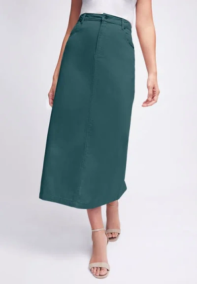 Jessica London Classic Cotton Denim Midi Skirt In Green