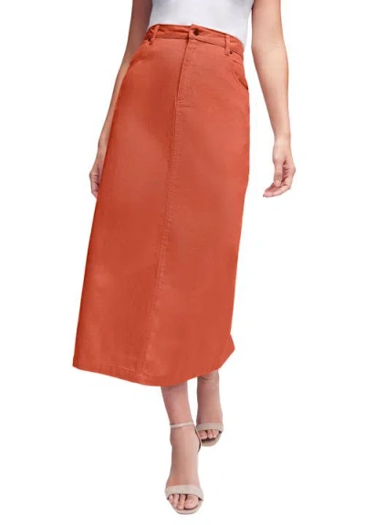 Jessica London Classic Cotton Denim Midi Skirt In Orange