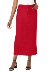 Jessica London Classic Cotton Denim Midi Skirt In Red