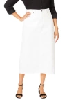 Jessica London Classic Cotton Denim Midi Skirt In White