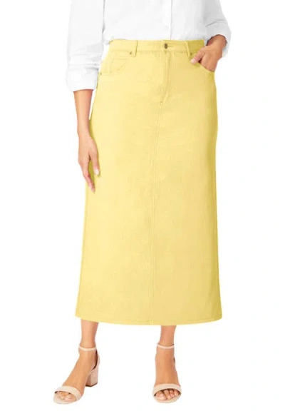 Jessica London Classic Cotton Denim Midi Skirt In Yellow