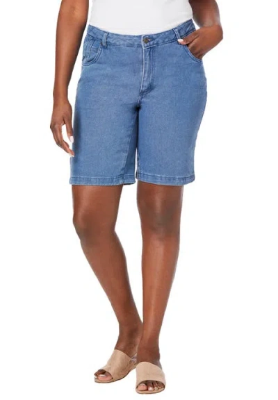 Jessica London Classic Cotton Denim Shorts In Blue