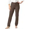 Jessica London Classic Cotton Denim Straight-leg Jean In Brown