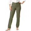 Jessica London Classic Cotton Denim Straight-leg Jean In Green