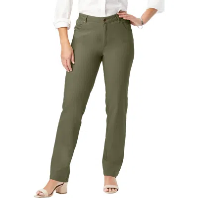Jessica London Classic Cotton Denim Straight-leg Jean In Green