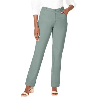 Jessica London Classic Cotton Denim Straight-leg Jean In Green