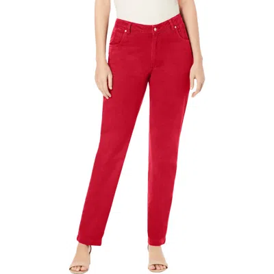 Jessica London Classic Cotton Denim Straight-leg Jean In Red