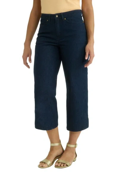 Jessica London Classic Cotton Denim Wide Leg Crop Jean In Blue