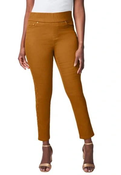 Jessica London Comfort Waist Scalloped Ankle Jean In Brown