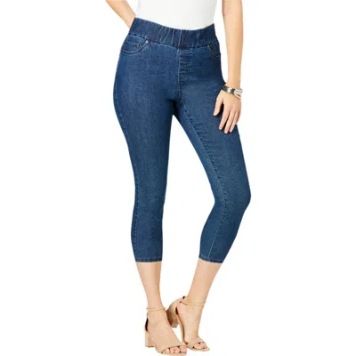 Jessica London Comfort Waist Stretch Denim Capris In Blue