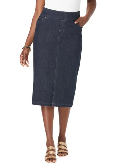 Jessica London Comfort Waist Stretch Denim Midi Skirt In Black
