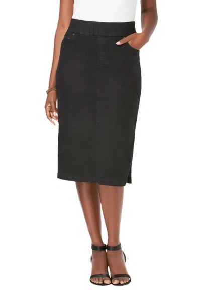 Jessica London Comfort Waist Stretch Denim Midi Skirt In Black