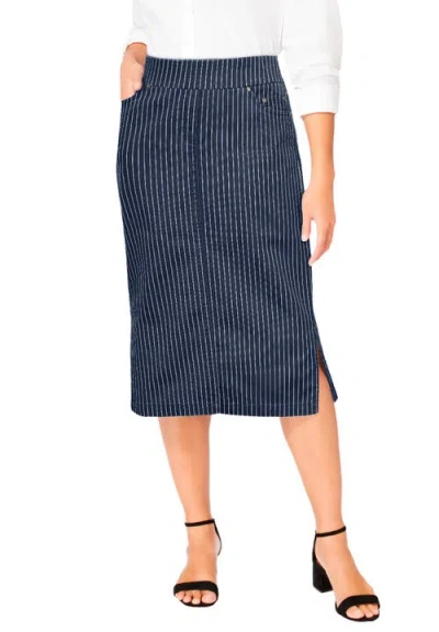 Jessica London Comfort Waist Stretch Denim Midi Skirt In Blue