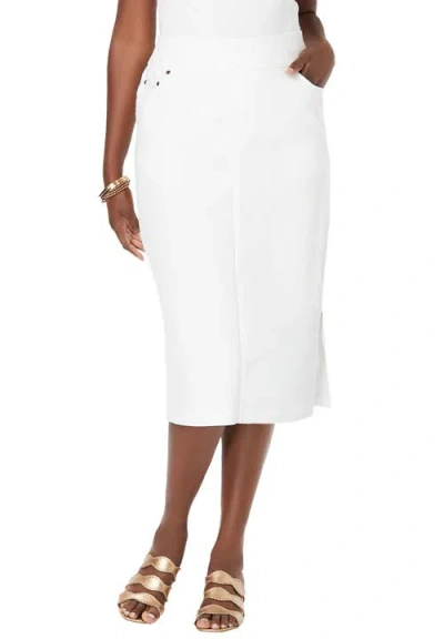 Jessica London Comfort Waist Stretch Denim Midi Skirt In White