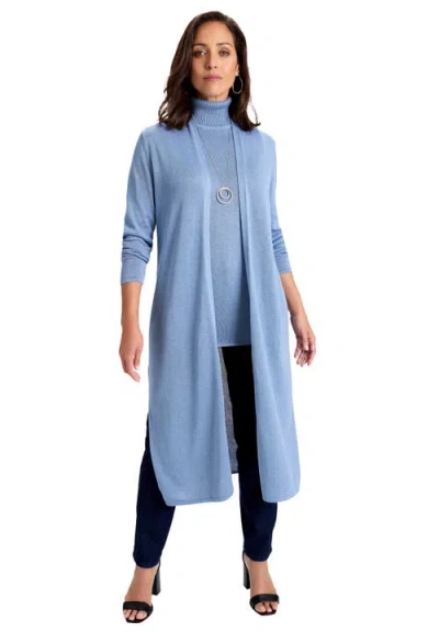 Jessica London Cotton Cashmere Duster Sweater In Blue