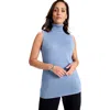 Jessica London Cotton Cashmere Sleeveless Turtleneck Shell In Blue