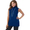 Jessica London Cotton Cashmere Sleeveless Turtleneck Shell In Blue