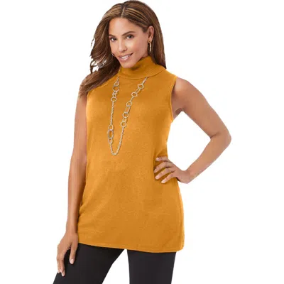 Jessica London Cotton Cashmere Sleeveless Turtleneck Shell In Orange