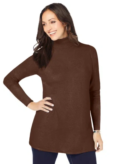 Jessica London Cotton Cashmere Turtleneck In Brown