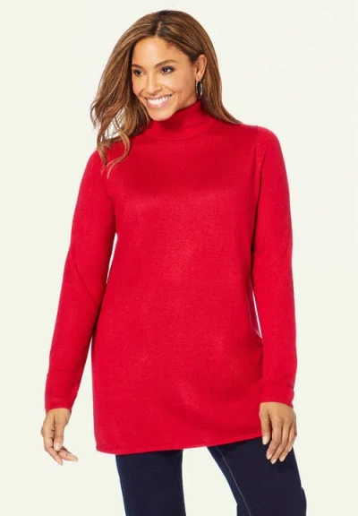 Jessica London Cotton Cashmere Turtleneck In Red