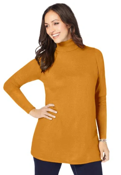Jessica London Cotton Cashmere Turtleneck In Yellow