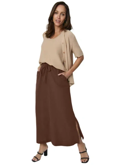 Jessica London Cotton Gauze A-line Midi Skirt In Brown