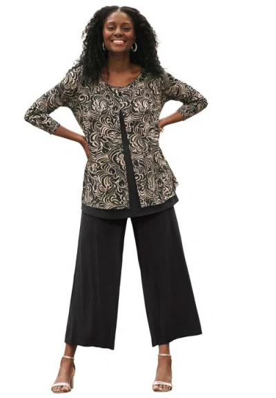 Jessica London Crew Neck Double Layered Tunic In Black