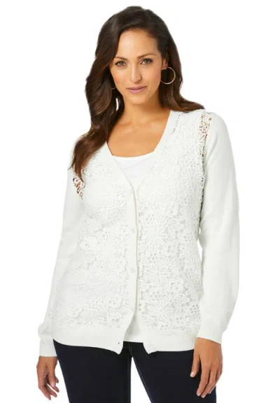 Jessica London Crochet Button-front Cardigan In White