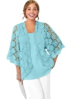Jessica London Crochet Cardigan In Blue