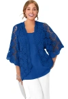Jessica London Crochet Cardigan In Blue