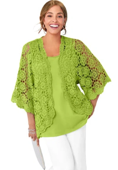Jessica London Crochet Cardigan In Green