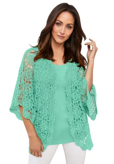 Jessica London Crochet Cardigan In Green