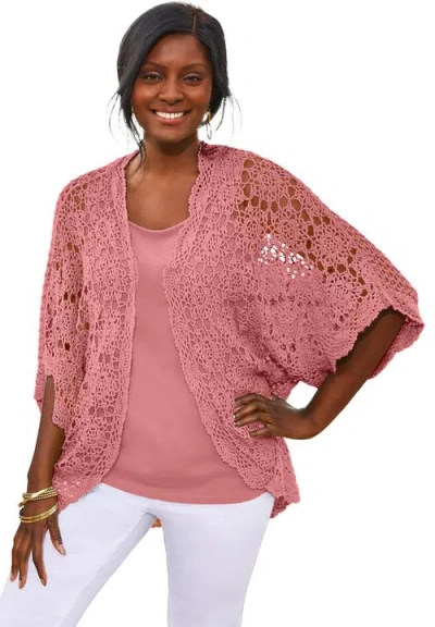 Jessica London Crochet Cardigan In Pink