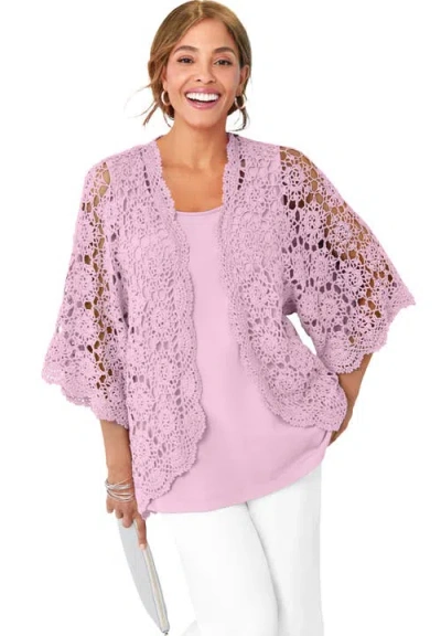 Jessica London Crochet Cardigan In Purple