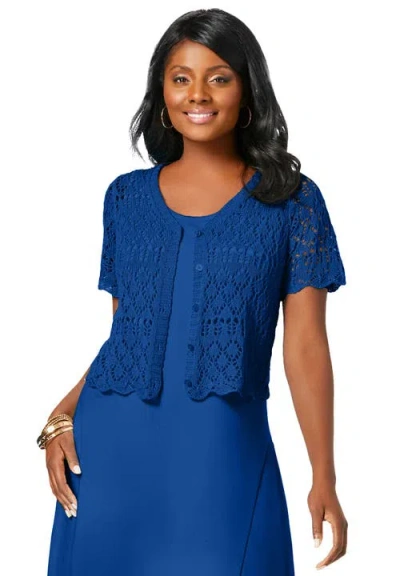 Jessica London Crochet Shrug In Blue