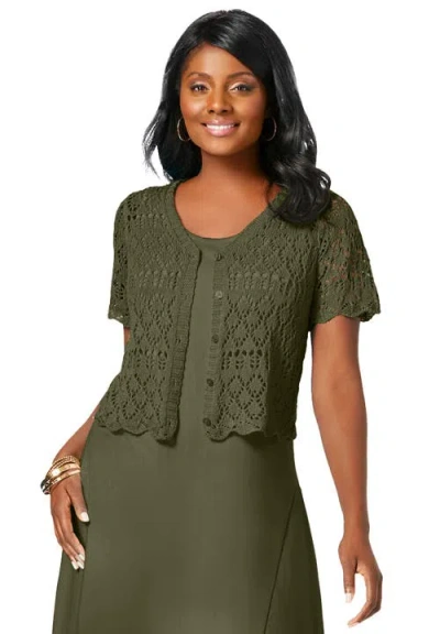 Jessica London Crochet Shrug In Green