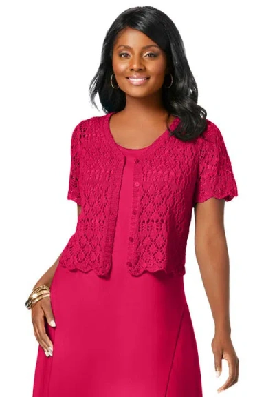 Jessica London Crochet Shrug In Red