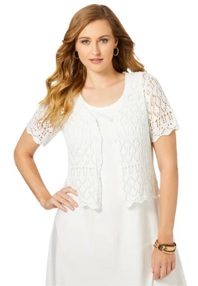 Jessica London Crochet Shrug In White