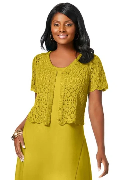 Jessica London Crochet Shrug In Yellow