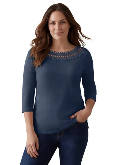 Jessica London Crochet Trim Boatneck Tunic In Blue