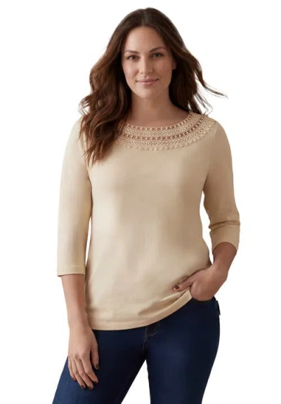 Jessica London Crochet Trim Boatneck Tunic In Neutral