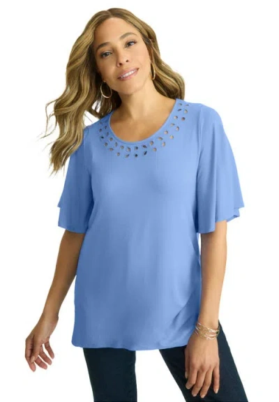 Jessica London Cutout Flutter Sleeve Tunic In Blue