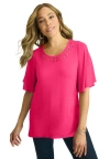 Jessica London Cutout Flutter Sleeve Tunic In Pink