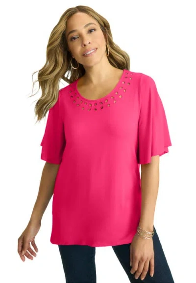 Jessica London Cutout Flutter Sleeve Tunic In Pink